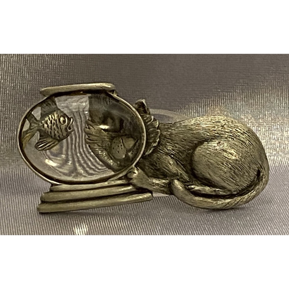 VNTG Jonette Jewelry Pewter Silver Tone Kitten Cat Bubble Glass Fish Bowl Brooch